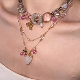 Daiiibabyyy  New Strawberry Necklace Set INS Trendy Cherry Flower Cherry Butterfly Pendant Choker for Women Jewelry
