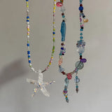 DAIIIBABYYY  -  Y2K Acrylic Fish Pendant Neck Choker with Colorful Flower Star Bead Tassel Summer Beach Gift Accessory Summer Jewelry