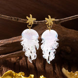 Daiiibabyyy  1Pairs Ocean Sweet Starfish Gradient Jellyfish Acrylic Earrings for Ladies Cute Summer Vacation Style Ear Jewelry Accessory