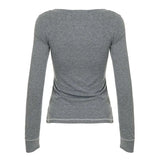 Daiiibabyyy  American Style Vintage Plant Print Basic Long Sleeved T-shirt Women V-neck Slim Fit Base Y2K Spicy Girl Top