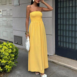 Daiiibabyyy  Summer Sexy Sleeveless Draped Women Dress 2025 New Casual Backless Party Dresses Elegant Strapless Hight Waist Solid Long Dress