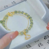 Daiiibabyyy Gold Color For Women's Hetian Jade Bracelet Leaves Double Layer Jewelry Girls Gifts Dropshipping