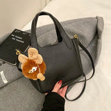 Daiiibabyyy  Stylish Handbag, Unique Bucket Classic Shopping Tote Bag, Soft PU Litchi Pattern Basket Women Shoulder Bag with Cute Pendants
