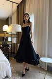 Daiiibabyyy Summer Women's Dress One Word Neck Strapless Sleeveless Dress Black Sexy Slim Backless Black Ruffle Dress