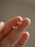 Daiiibabyyy 925 Silver Needle Mini Cute Sweet Four Shiny Zircon Bow Stud Earrings for Women Girl Children Jewelry Wholesale