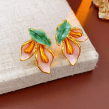 Daiiibabyyy  Fashion Light Luxury Flower Earrings Oil Drop Charms Vintage Earrings Women Ear Jewelry Sweet Stud Earrings Gift