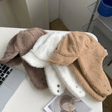 Japanese Retro Lamb Wool Plush Thickened Bomber Hats Women Autumn and Winter Outdoor Cycling Skiing Ear Protectors Men's Cap
