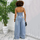 DAIIIBABYYY  -  Denim Jumpsuits for Woman New Style 2025 Sleeveless Backless Wide Leg Trousers Floor Length Fashion High Street Jeans Overalls