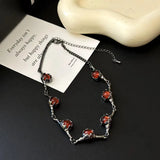 Daiiibabyyy  Gun Black Red Zircon Necklace Dark Spicy Girl Fashionable Design Necklace Sweet Cool Personalized Trendy High-End Lock Necklace