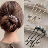 Daiiibabyyy  Pearl Flower U-Shaped Hair Combs for Women Elegant Style Metal Hair Forks Pearl Hairpin Clip Pins Hair Styling Tools Gifts