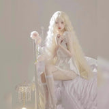 Daiiibabyyy  Long Wig Light Blonde Curly Wig Full Head Cosplay Wig Water Wave Lolita Hairpiece Lace Front 100cm Heat Resistant Synthetic