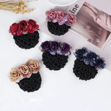 Daiiibabyyy  Spring Clip Beaded Crochet Hair Clip Barrettes For Flight Attendant Women Bun Net Crystal Hairnet Cover Zircon Flower Bun Snood