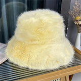 Daiiibabyyy  New Big Fluffy Faux Fur Bucket Hats for Women Luxury Plush Fisherman's Hat Winter Warm Fashion Colorful and Gorgeous Party Hat