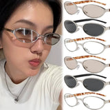 Daiiibabyyy  Retro Cat Eyes Metal Frame Sunglasses Street Photography Glasses Outdoor Travel Sun Protection Blue Light Blocking Eyeglasses