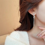 Daiiibabyyy  Korean Fashion Metal Rhinestone Knot Zircon Long Tassel Earrings Women's Luxury Jewelry Fashion Casual Party Lady Ear Accessory
