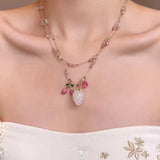 Daiiibabyyy  New Strawberry Necklace Set INS Trendy Cherry Flower Cherry Butterfly Pendant Choker for Women Jewelry