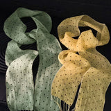 Daiiibabyyy  Women Pure Linen Polka Dot Scarf Breathable Spring Summer Elegant Tassel Long Neck Scarf Thin Neck Scarf for Women 2pcs/lot