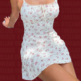 Daiiibabyyy  Women's Dainty Floral - printed Spaghetti Strap Mini Dress with Drawstring - A Delightful Blend of Cuteness and Style