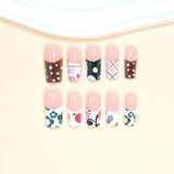 Daiiibabyyy  24pcs Sweet Cool French Style False Nails Wave Point Flower Designs Spicy Girl Press On Nails Medium Coffin European Fake Nail