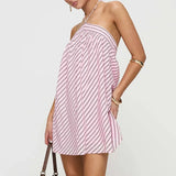 DAIIIBABYYY  -  Summer Hollow Out Backless Casual Dress New Fashion Sleeveless Lace Up Beach Dress Woman Elegant Stripe Print Halter Party Dress