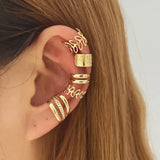 Daiiibabyyy Silver Color Leaves Clip Earrings for Women Men Creative Simple C Ear Cuff Non-Piercing Ear Ear Clip Set Trend Jewelry Gift