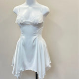 Daiiibabyyy  French Sexy Lingerie Ice Silk Nightgown Women's Pure Pajamas Mesh Lace with Chest Pad Suspender Nightdress Loungewear