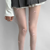 Daiiibabyyy  Bow Lolita Kawaii Tight Pantyhose Tights Women Rhinestone JK Sweet Girls Thigh High Stockings Pantyhose Diamond Shiny Cute Women