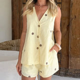 Daiiibabyyy  Women's 2 Piece Shorts Outfits Sleeveless V Neck Dot Print Button Up Tank Tops Shorts Sets