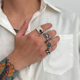 Daiiibabyyy  4pcs Set Hip-hop Punk Geometric Oval Rectangular Five-pointed Star Opening Rings for Men  Trendy Personality Jewelry Sets Gift