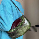 Daiiibabyyy  Pu Leather Vintage Office Lady Women's Handbags Patchwork Fashion Y2k Aesthetic Shoulder Bags All Match Ins Trendy Underarm Bag