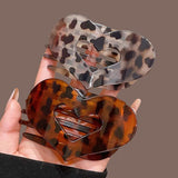 Daiiibabyyy  Korean Acetic Oval Flat Hair Clips for Women Elegant Leopard Matte Curved Round Hair Claw Clip Barrettes Hair Accessories