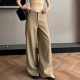 Daiiibabyyy  Gray High-Waisted Wide-Leg Pants Drapey Fabric Loose Fit Casual Women's Fashion Trousers Daily Wear Bottoms