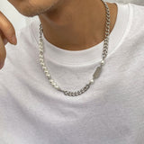 DAIIIBABYYY  -  Hip Hop Asymmetric Curb Cuban Link Chain Necklace For Men Classic Imitation Pearl Beaded Collar High Quality Neo-gothic Jewelry