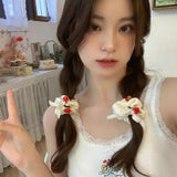 DAIIIBABYYY  -  Korean Romantic Red Rose Scrunchies White Black Oversized Hair Ribbons College Student Girls Fairy Elastic Hair Bands Simple Gum