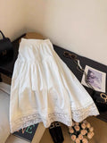 Daiiibabyyy  Basic Solid Color Lace Patchwork Long Skirts Spring Summer Aura Korean Women's Clothing High Waist Elastic Stylish Folds Skirts