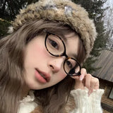 DAIIIBABYYY  -  Korean Retro Oval Frame Anti-Blue Light Glasses Women Men Ins Trendy Leopard Print Plain Glasses Girl Y2k Accessories Eyeglasses