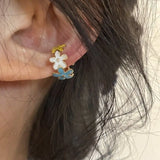 Daiiibabyyy 1PC New Kpop Fashion Glazed Colorful Flower Ear Clip Earrings For Women Fake Piercing Ear Cuffs Goth Y2k Aesthetic Cute Jewelry
