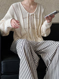 DAIIIBABYYY  -  Braided Lace Up Knitted Sweater Top for Women, Autumn and Winter Hollow Out Lazy Sweet Style Loose Sweater