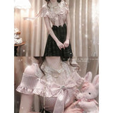 Daiiibabyyy  Casual Sweet Japanese Vintage Off Shoulder Dress Women Polka Dot Lace Trim Bow Pearl Detail Slim Fit Long Dress Elegant Outfit