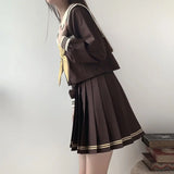 DAIIIBABYYY  -  Japan Pleated Skirt Jk Uniform Three-Lines Brown Sailor Suit Japanese Schoolgirl Outfits Graduation clothing  Women Anime