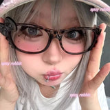 DAIIIBABYYY  -  Kawaii Cat Y2K Eyeglass No Lenses Frame Cute Retro Glasses Leopard Print Eyeglass Frame Photo Props Eyewear Decorative Gifts