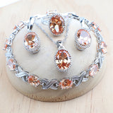 Daiiibabyyy 925 Sterling Silver Bridal Jewelry Sets Champagne Zirconia For Women Wedding Necklace Earrings Rings Bracelets Pendant