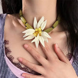 Daiiibabyyy  Exaggerated Earrings Necklace Flower Resin Crystal Necklace Chinese Style Fashion Clavicle Chain Niche Temperament Bracelet