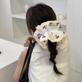 Daiiibabyyy  Flower Shape Embroidery Cherry Lace Scrunchies Hair Tie Ballet Style Embroidered Large Hair Scrunchies Ponytail Holder Hair Ring