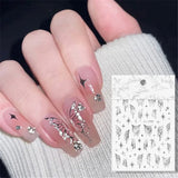 Daiiibabyyy Holographic Butterfly Nail Art Stickers Silver Metal Aurora Effect Laser Stars Sliders for Nails 3D Adhesive Decal Manicure