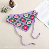 Daiiibabyyy  Women's Headscarf Dopamine French Mint Mambo Style Knitted Flower Triangular Headscarf Country Style Seaside Photo Girl Headband