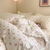 DAIIIBABYYY  -  French style pure cotton bed cover, four piece set on bed, 100 small floral all cotton duvet cover, bed sheet, lace style three