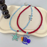 DAIIIBABYYY  -  Colorful Glazed Fish Pendant Necklace Glass Beads Necklace Cute Marine Animal Jewelry Summer Gift