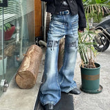 Daiiibabyyy  Rivet Jeans For Men And Women Loose Micro Flared Letter Print Straight Leg Pants Fashionable Personalized Street Casual Style