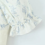 Daiiibabyyy  Floral Print Bow Wood ears Sqare Collar Puff Sleeve Long Dress Women Bandage Front Patchwork Body Swing Dresses Vestidos